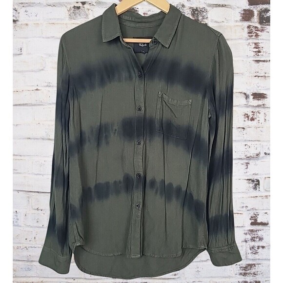 Rails Top M‎ Olive Green Black Wave Lightweight Button Front Long Sleeve Shirt - Picture 1 of 8
